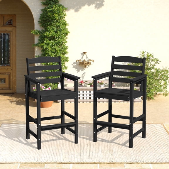 LOYALICE 2PC Wider-Size HDPE Outdoor Bar Table and Chairs Set, Oversize Tall Adirondack Chair, Patio Furniture Set, Black