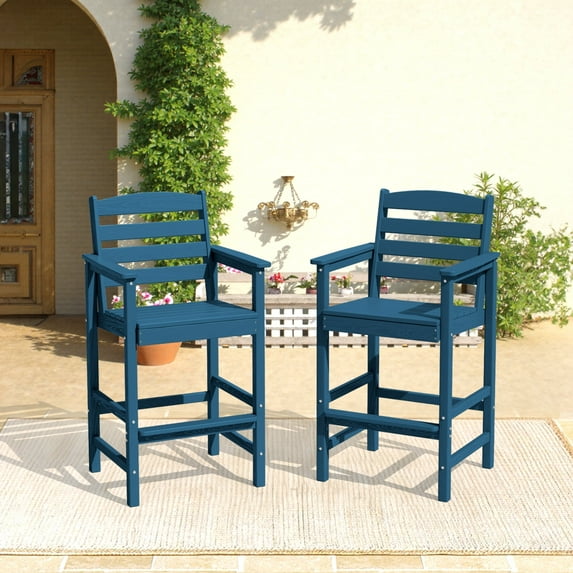 LOYALICE 2PC Wider-Size HDPE Outdoor Bar Table and Chairs Set, Oversize Tall Adirondack Chair, Patio Furniture Set, Navy Blue