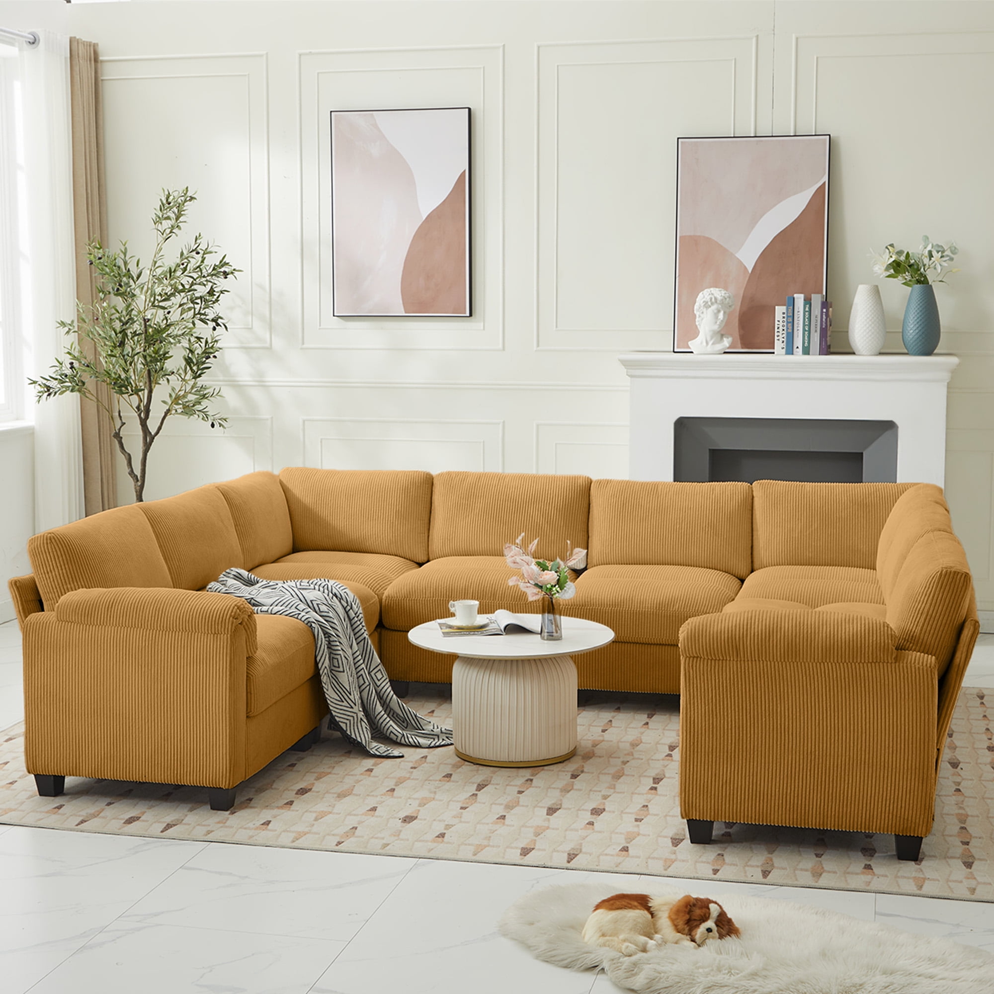 Yellow beige sofa discount