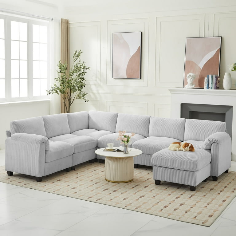 JUSTLET Oversized Modular Sectional Sofa Oversized U Shaped Couch Convertible Sleeper Sofa 7 Seat Sofa with Chaise Deep Seat Comfy Cloud Couch with Ottoman for Living Room Corduroy Foggy Grey Walmart....