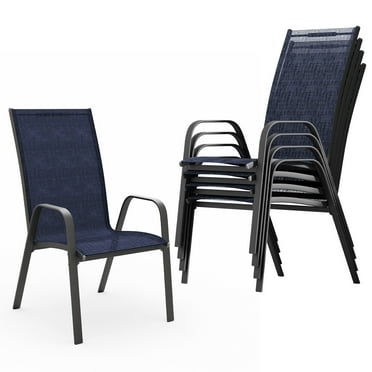 JUSTLET Patio Chairs Stackable Dining Chairs Set of 2, Outdoor Indoor Stackable Chairs for All Weather, Breathable Garden Outdoor Furniture for Backyard Deck, Navy