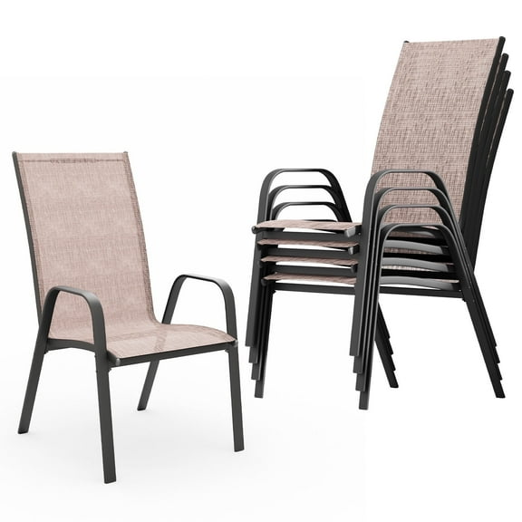 JUSTLET Patio Dining Chairs Set of 4, Outdoor Stackable Armrest Chairs Space Saving, Brown