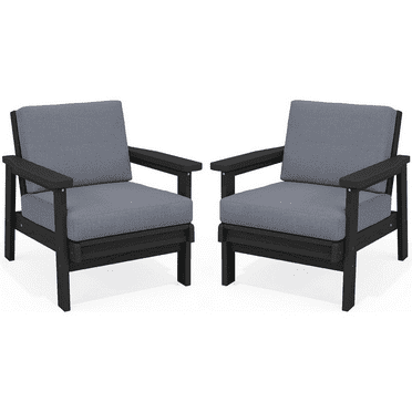 JUSTLET Patio Furniture Sets,2 Pieces Outdoor Chairs With Gray Cushions, Black