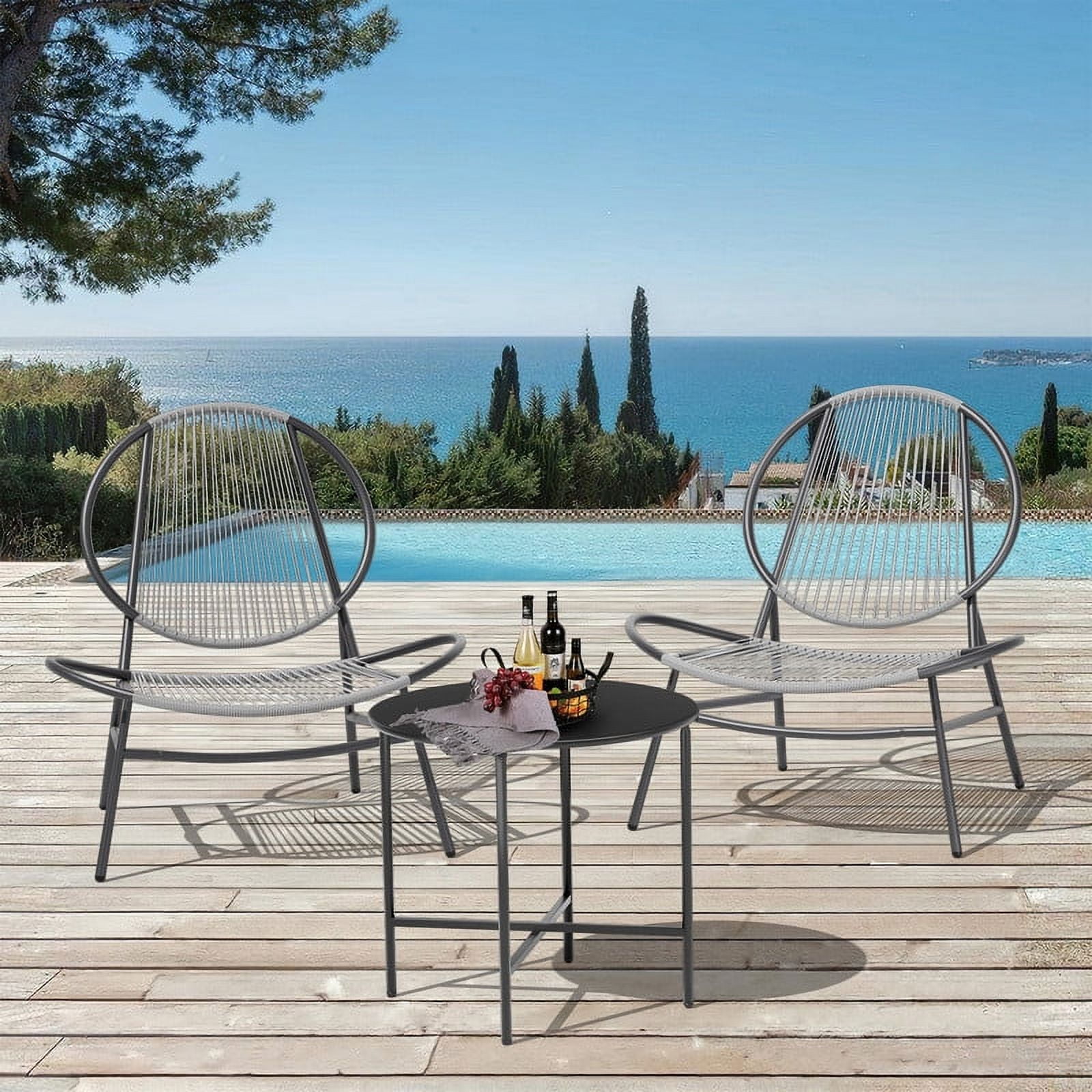 JUSTLET Patio Metal 3 Piece Bistro Table and Chairs Set Outdoor Patio Dining Furniture for Small Spaces Balcony Gray Walmart