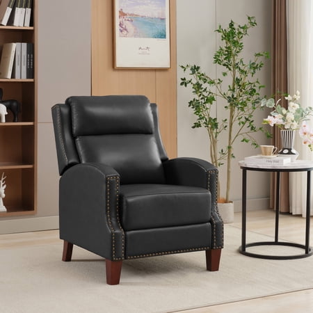 JUSTLET Genuine Leather Recliner, Pushback Recliner Adjustable Reclining Chair Single Sofa for Living Room Bedroom, Black