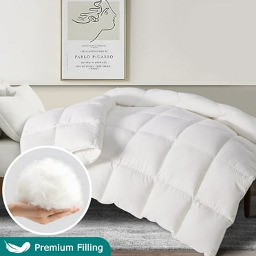 JUSTLET Queen Size Feather Comforter Filled with Feather & Down - All Season White Duvet Insert- Luxurious Hotel Bedding Comforters