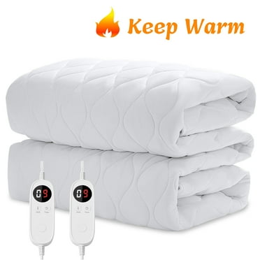 JUSTLET Queen Size Heated Mattress Pad, Electric Bed Warmer with 9 Heat Setting Dual Controller & 1-9 Hours Auto Off, White