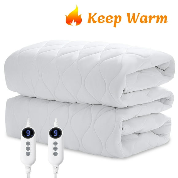 JUSTLET Queen Size Heated Mattress Pad, Electric Bed Warmer with 9 Heat Setting Dual Controller & 2-10 Hours Auto Off, White