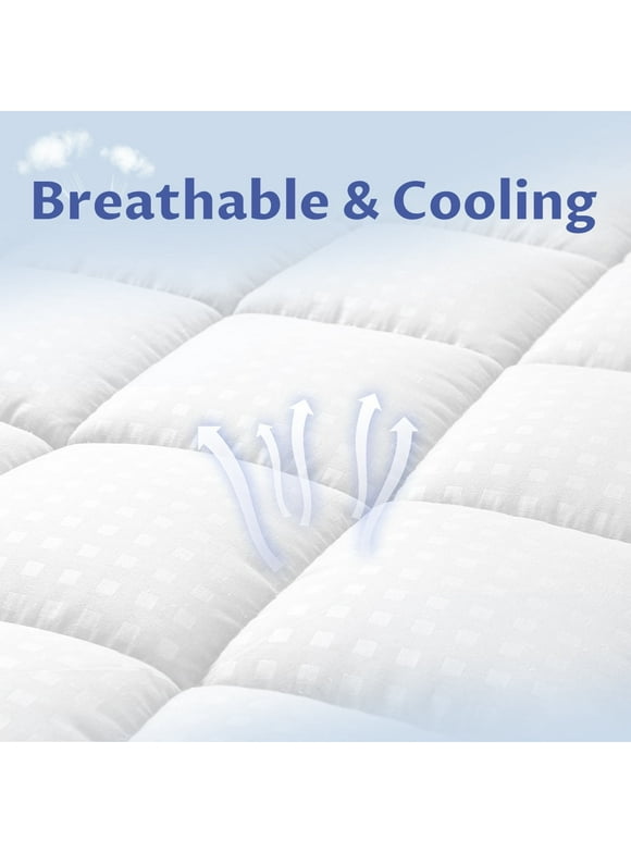 JUSTLET Quilted Fitted Full Mattress Pad Pillow Top Mattress Cover Cooling Breathable Fluffy Soft Mattress Protector Top 8-21" Deep Pocket Cooling Mattress Topper, White