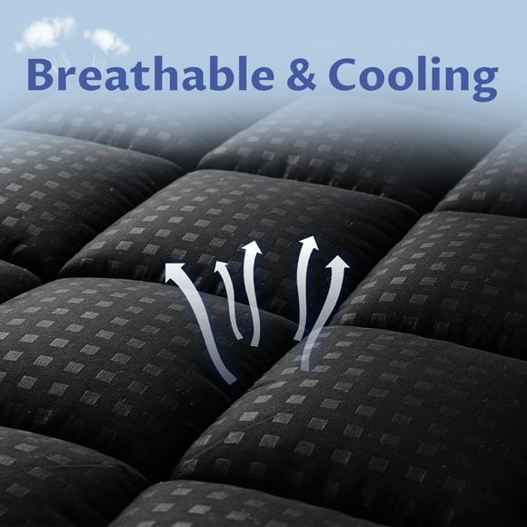 JUSTLET Quilted Fitted Full Mattress Pad Pillow Top Mattress Cover Cooling Breathable Fluffy Soft Mattress Protector Top 8-21" Deep Pocket Cooling Mattress Topper, Black