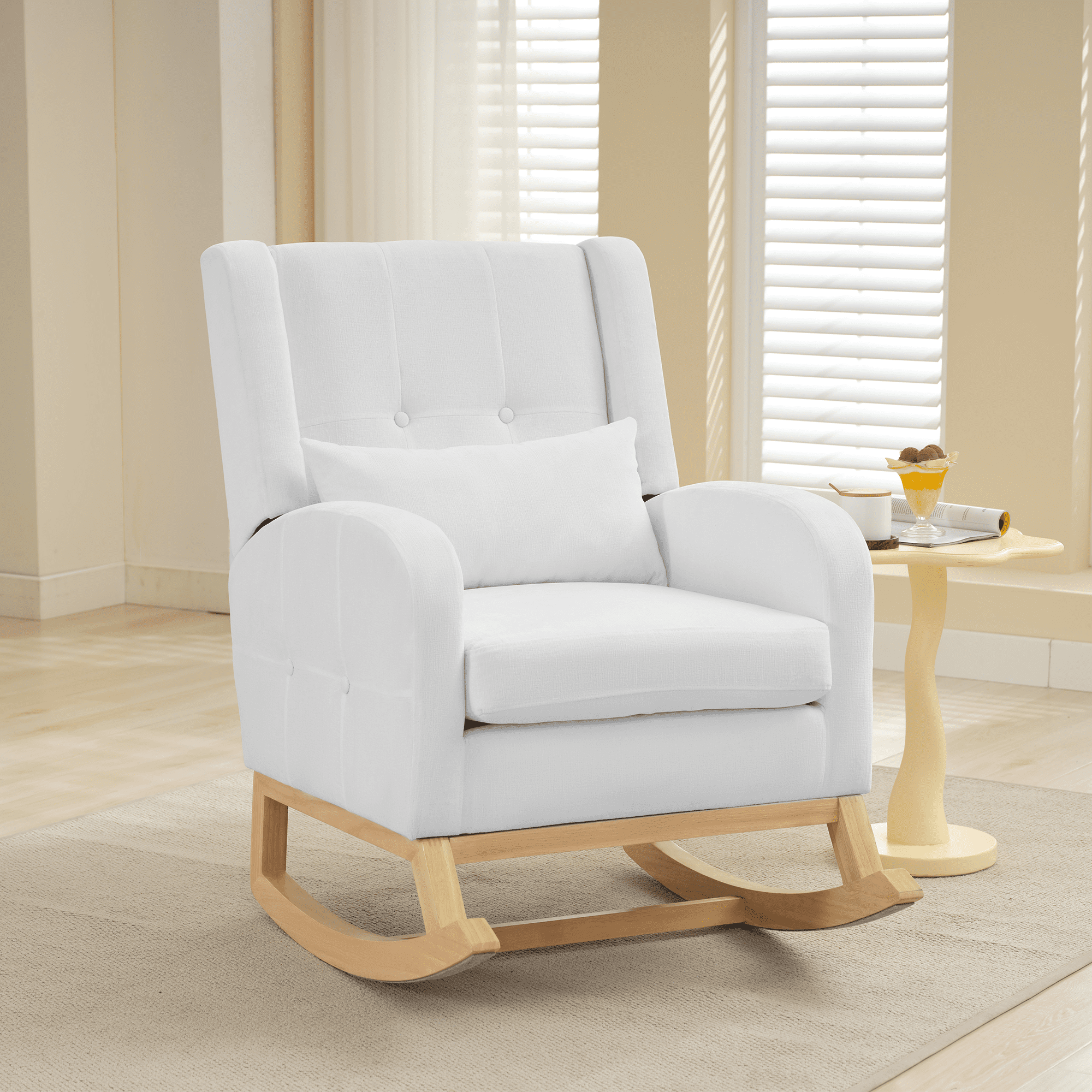 JUSTLET Rocking Chair with Footrest Nursery, Modern Chenille Rocker Armchair with High Backrest and Pillow for Bedroom Baby Room, Gray