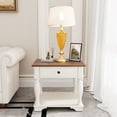 thumbnail image 1 of JUSTLET Rustic Farmhouse End Table with Storage Shelf and Drawer, Solid Wood Accent Side Table for Bedroom Living Room Kids Room Small Spaces, White + Brown, 1 of 6