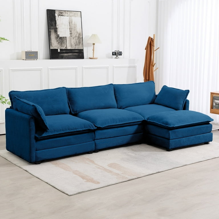 JUSTLET Sectional Sofa with Ottoman, L Shaped Corduroy Cloud Couch