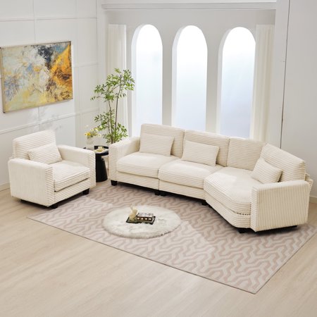 JUSTLET 168" Oversized Sectional Sofa with Corner, 4 Seater Modular Corduroy Couch Upholstered Curved Sofa for Living Room, Blue