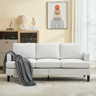 JUSTLET Sofa, 3 Seater Comfy Couch Sofa with Deep Seat and Thick Cushion, Upholstered Linen Fabric Couch for Living Room Bedroom Office, Beige