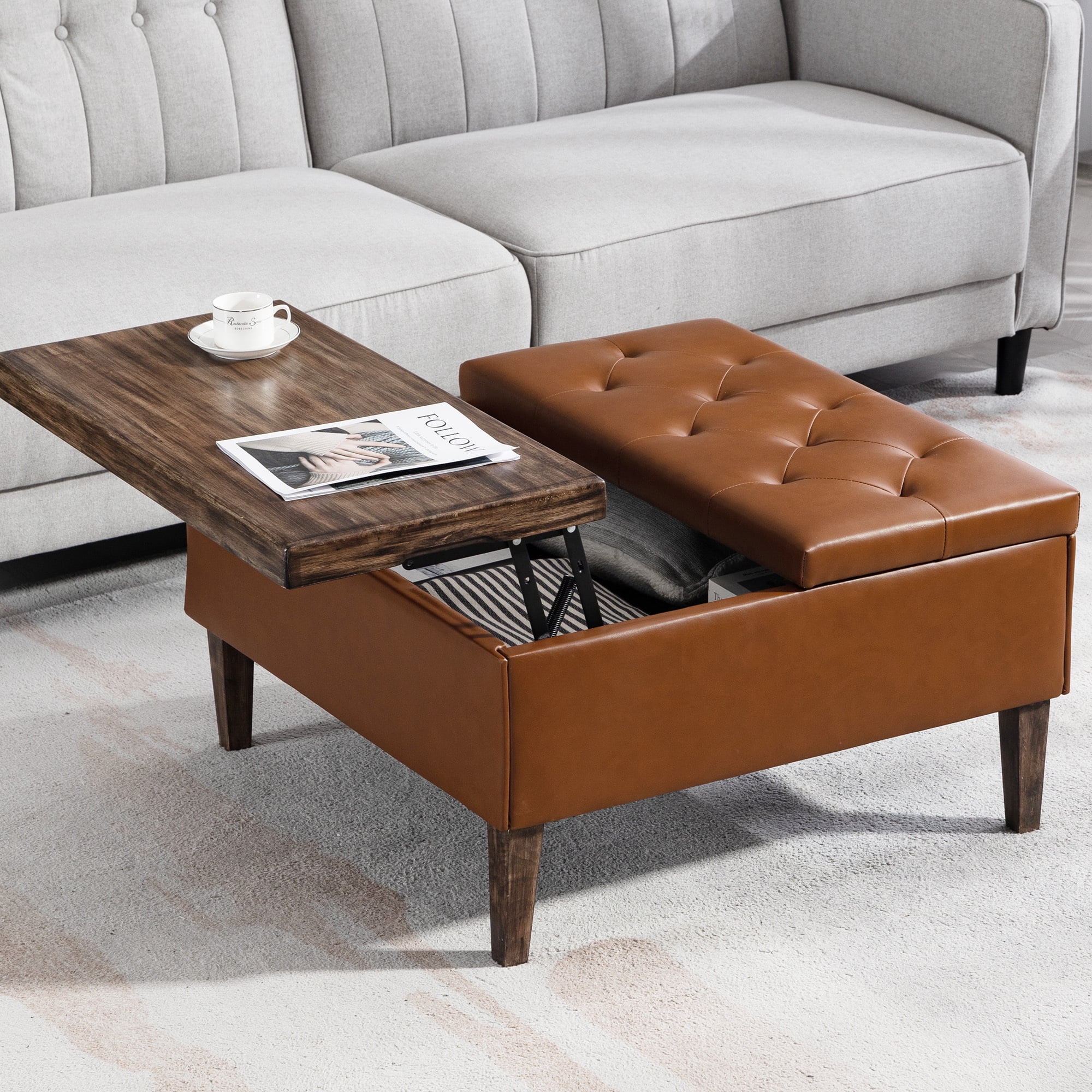 Faux leather coffee table with storage discount