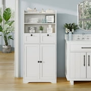 JUSTLET Storage Cabinet, Bathroom Storage Cabinet with 2 Drawers and Adjustable Shelves, Storage Cabinet for Living Room Dining Room Entryway, White