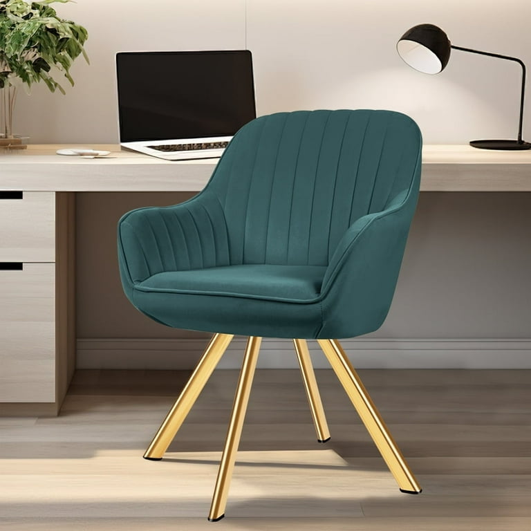JUSTLET Velvet Swivel Accent Chair, Modern Desk Armchair with Gold