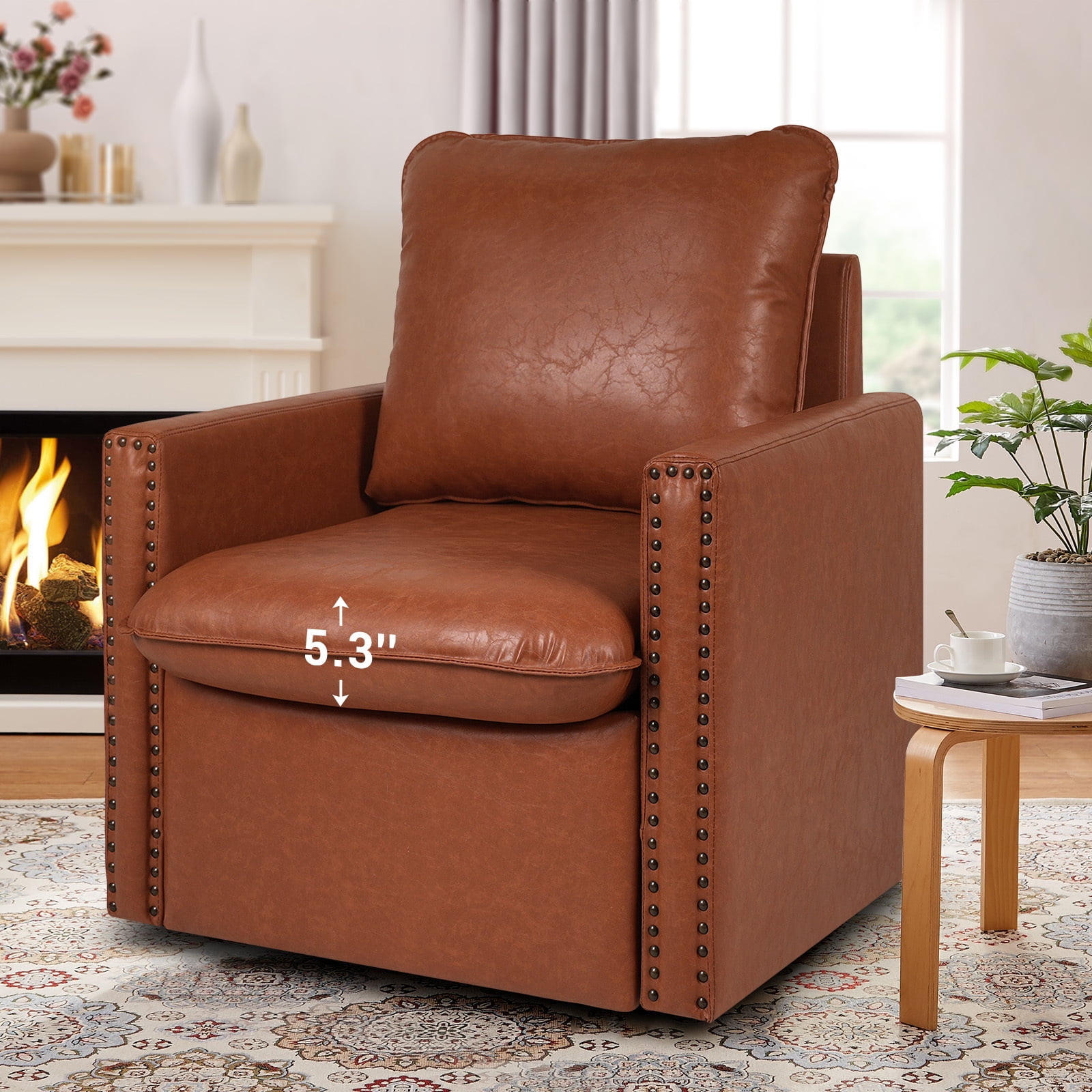 JUSTLET Modern Swivel Accent Chair, Faux Leather Club Chair with