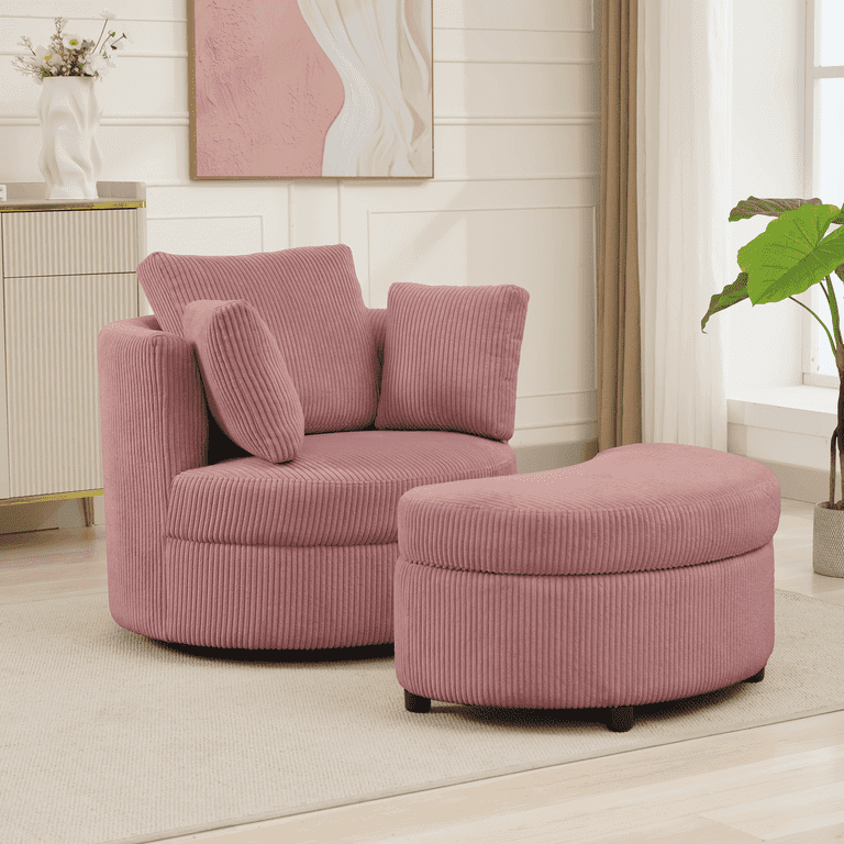 JUSTLET Swivel Barrel Chair, Comfy Corduroy Upholstery Leisure