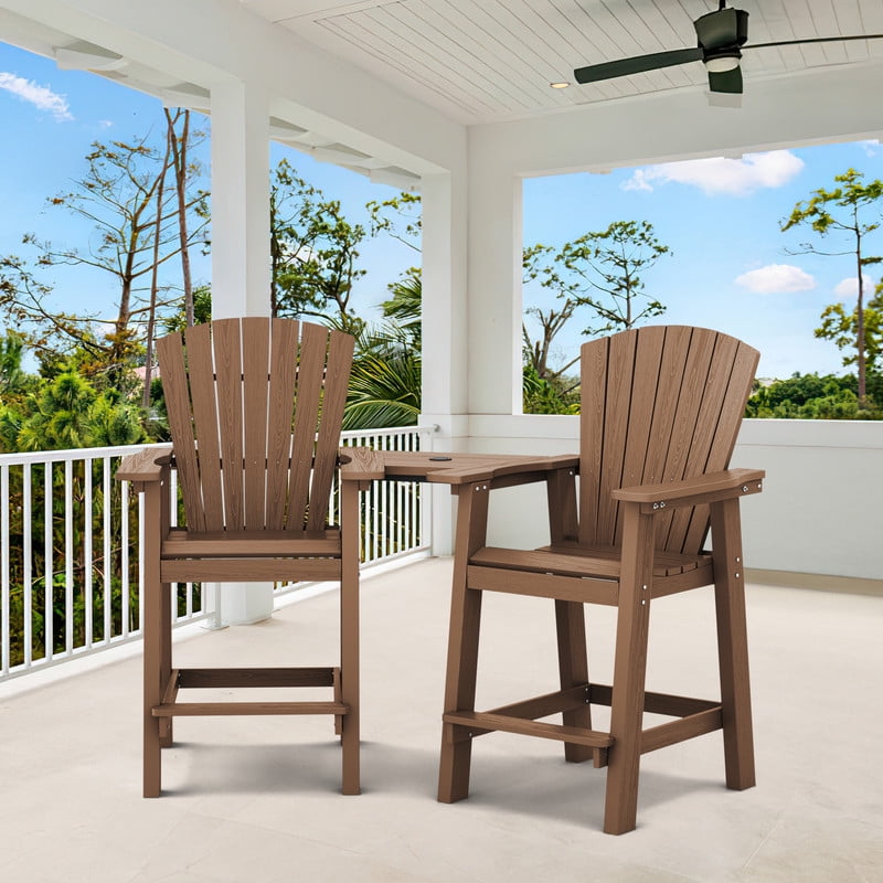 JUSTLET Counter Height Resin Adirondack Chair Set of 2 W Outdoor Barstools and Tray Gray Walmart