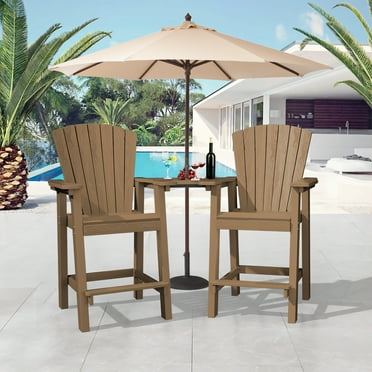 JUSTLET Tall Plastic Adirondack Chair Set of 2 W/ Outdoor Barstools and Connecting Tray, Brown