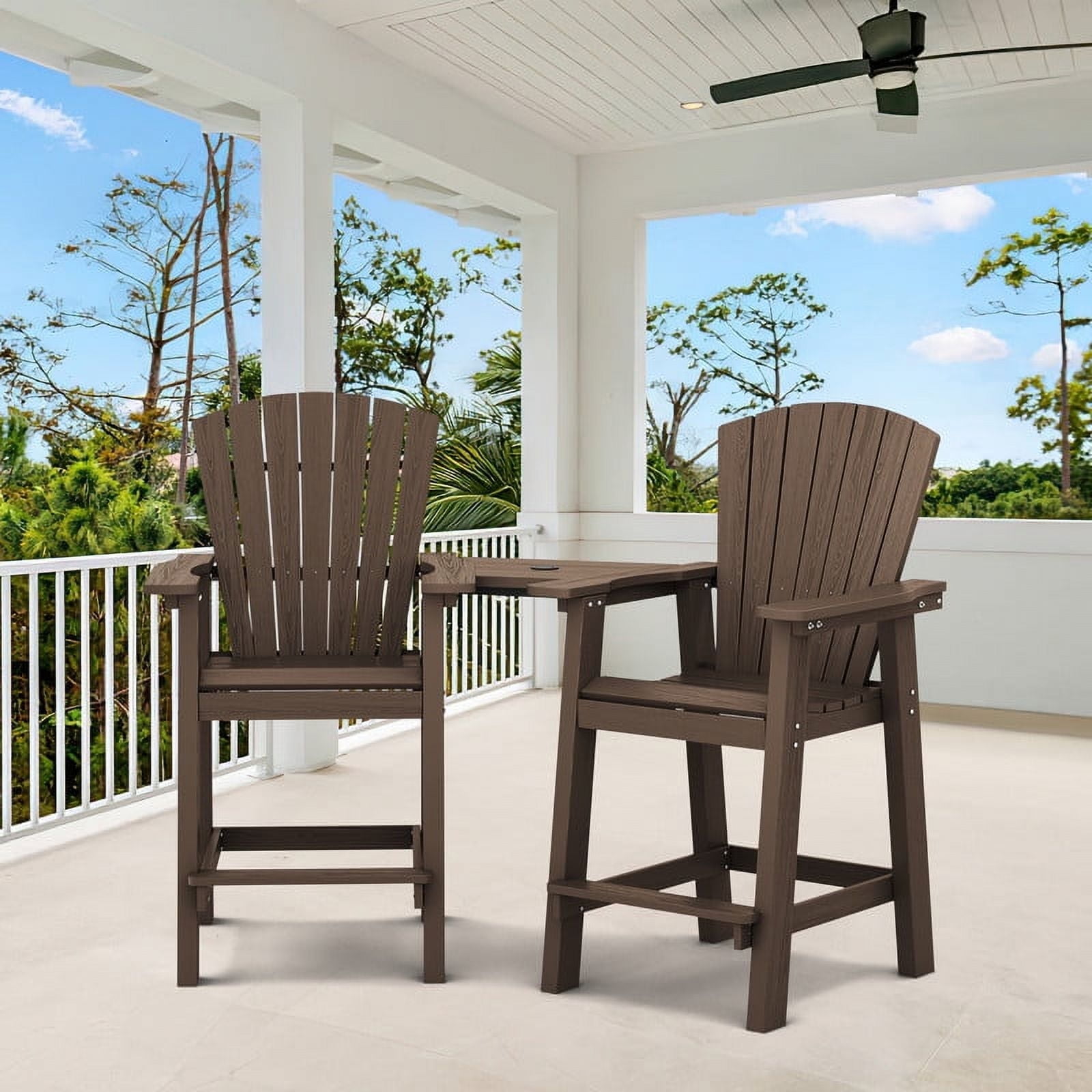 Tall Brown Wood Grain Adirondack Chairs with Removable Table