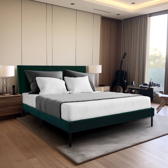 JUSTLET Twin Bed Frame with Headboard, Upholstered Platform Bed Frame for Adults, No Box Spring Needed, Green