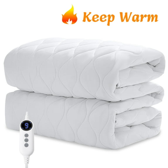 JUSTLET Twin Size Heated Mattress Pad, Bed Warmer Electric Mattress Cover with 9 Heat Settings Dual Controller, 2-10 Hours Auto Shut Off, White