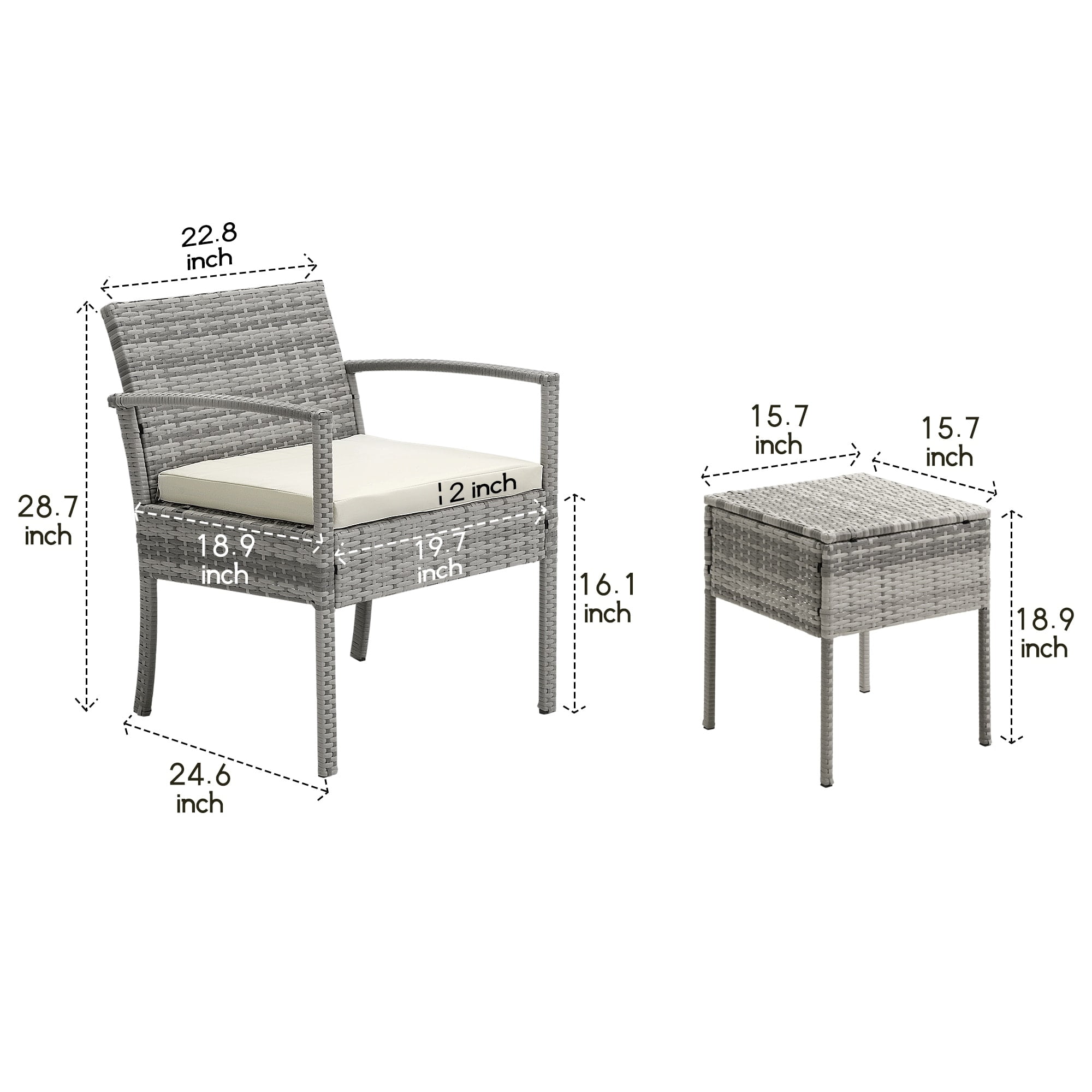Gray and Beige Wicker Patio Conversation Set with Cushions