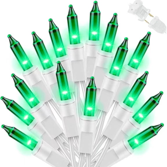 JUSTPRO 100-Count Bright Green Incandescent Christmas String Lights, White Wire, 120V - Vibrant Green Glow for Christmas, St. Patrick's Day & Holiday Decor