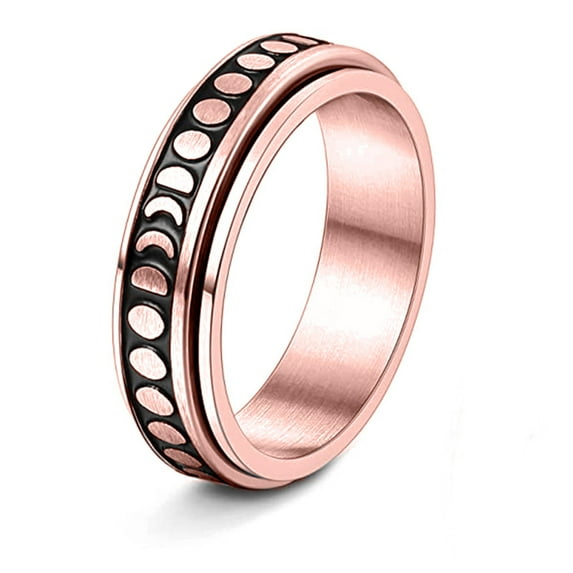 JUSTUP 6mm Stainless Steel Moon Phase Crescent Rotating Spinning Wedding Band Cocktail Party Statemnet Promise Ring-7
