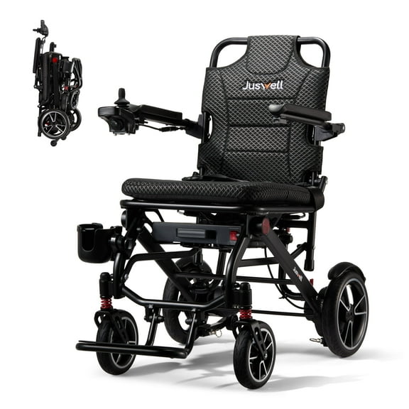 JUSWELL Foldable Electric Wheelchair for Adults, Lightweight Motorized Power Wheelchair with 500W Brushless Motor, 30 Miles Long Range, All Terrain Portable Chair for Seniors, Supports 300 lbs