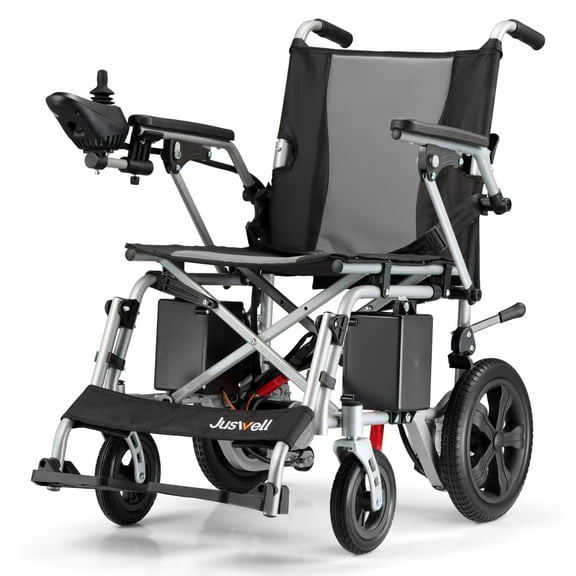 JUSWELL Foldable Electric Wheelchair Portable Motorized Wheelchair with 15 Miles Long Range, All Terrain Compact Power Wheelchair Supports 350 lbs, 18" Wide Seat, Dual Motors