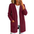 thumbnail image 1 of JUUNthy Cardigan for Womens, Open Front Long Sleeve Ribbed Knit Mid Length Sweater Outerwear with Pockets Red XL, 1 of 12