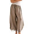 thumbnail image 1 of JUUNthy Casual Pants for Womens, Baggy Fit Elastic Waist Lace Hem Wide Leg Lightweight Summer Trousers with Pockets Khaki S, 1 of 14