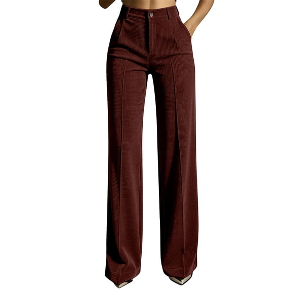 JUUNthy Dress Pants for Womens, Wide Leg with Pockets High Waist Flat Front Pleated Office Business Work Pants Burgundy M