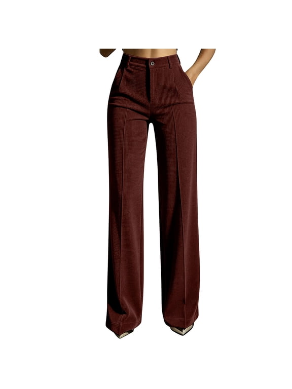 Dress Pants for Womens, with Pockets High Waist Wide Leg Flat Front Pleated Office Business Work Pants Burgundy S