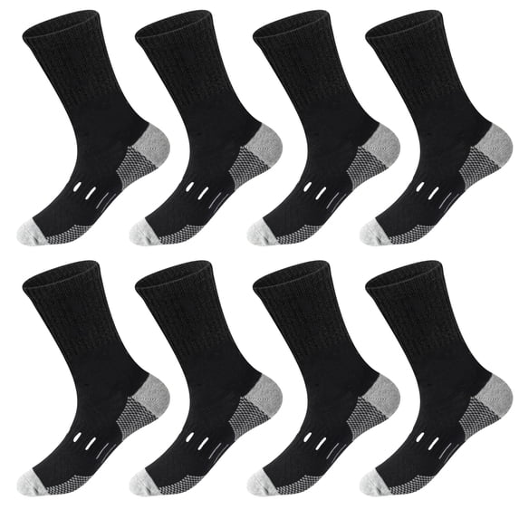 JUUNthy Mens Crew Socks 4 Pairs, Cotton Breathable Non-Slip Soft Stretch Performance Athletic Socks Black