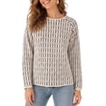 thumbnail image 1 of JUUNthy Sweater for Womens, Long Sleeve Crewneck Striped Knitted Fashion Fall Winter Clothes Tops Beige XL, 1 of 5