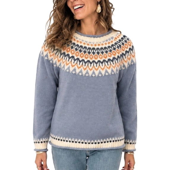 JUUNthy Sweater for Womens, Striped Knitted Long Sleeve Crewneck Fashion Fall Winter Clothes Tops Purple 2XL