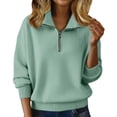 thumbnail image 1 of JUUNthy Sweater for Womens, Warm Fashion Zipper Collared Long Sleeve Pullover Ribbed Knitted Tops Green L, 1 of 14