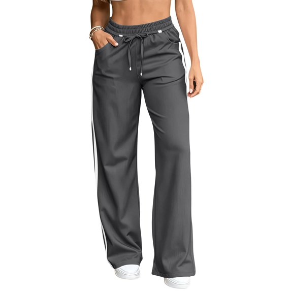 JUUNthy Sweatpants for Womens, Elastic Waist Active Fit Side Stripe Casual Daily Workout Trousers with Pockets Dark Gray XL