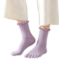 thumbnail image 1 of JUUNthy Toe Socks for Womens, Stretch Comfort Ruffles Mid Cut Breathable Casual Five Finger Crew Socks Purple, 1 of 11