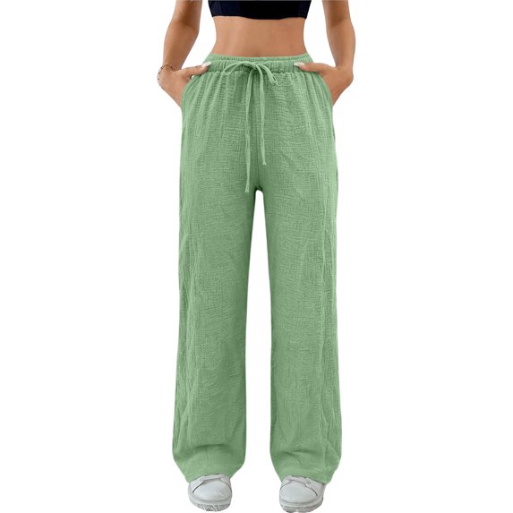 JUUNthy Wide Leg Pants for Womens, Drawstring Loose Fit Lightweight Casual Lounge Trousers with Pockets Green M