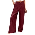 thumbnail image 1 of JUUNthy Wide Leg Pants for Womens, High Rise Lightweight with Pockets Pull On Vacation Casual Palazzo Trousers Burgundy 2XL, 1 of 12