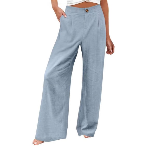 JUUNthy Wide Leg Pants for Womens, Lightweight with Pockets High Rise Pull On Vacation Casual Palazzo Trousers Sky Blue 2XL