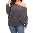 thumbnail image 1 of JUUNthy Women's Plus Size Sweater, Long Sleeve Soft Ribbed Knit Off‑Shoulder Fall Winter Fashion Pullover Tops Gray 2XL, 1 of 15