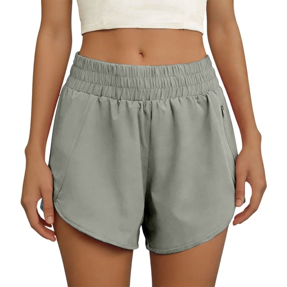 JUUNthy Womens Active Shorts, Elastic Waist Qucik Dry Zipper Pockets Running Athletic Workout Shorts Gray XL