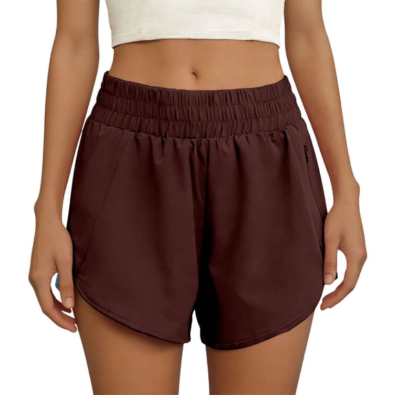 JUUNthy Womens Active Shorts, Zipper Pockets Qucik Dry Elastic Waist Running Athletic Workout Shorts Claret L